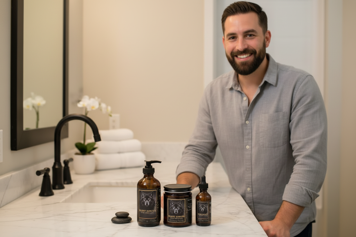 Men's Silent Hunter Complete Care Set | body oil + body butter + beard oil