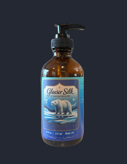 Brown bottle with blue label featuring a polar bear on a dark background